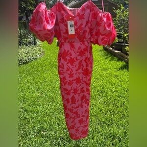 Nwt ▶️ ML Monique Lhuillier ◀️  Off The Shoulder Floral Print Midi Dress. Size 4